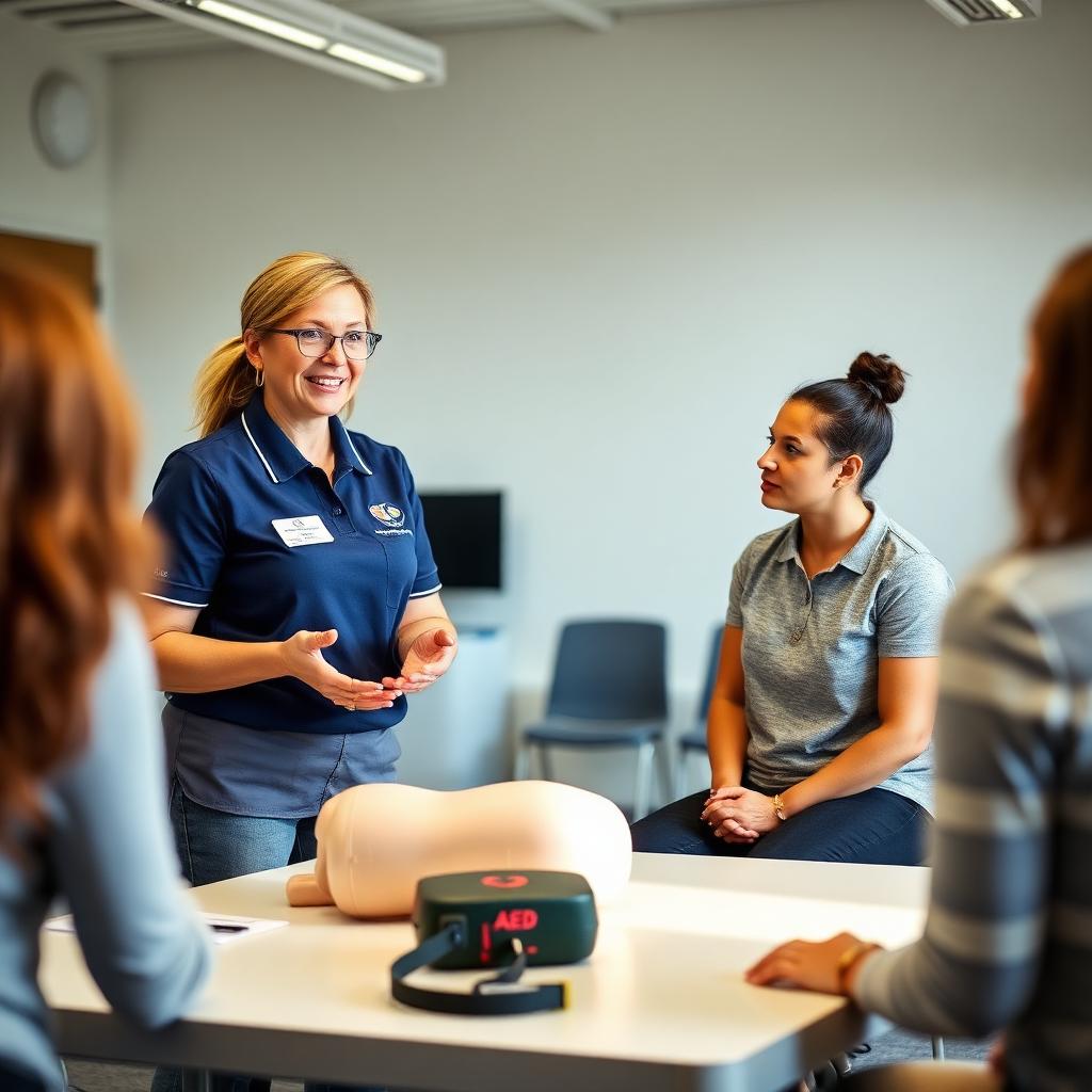 Instructor demonstrating AED pad placement