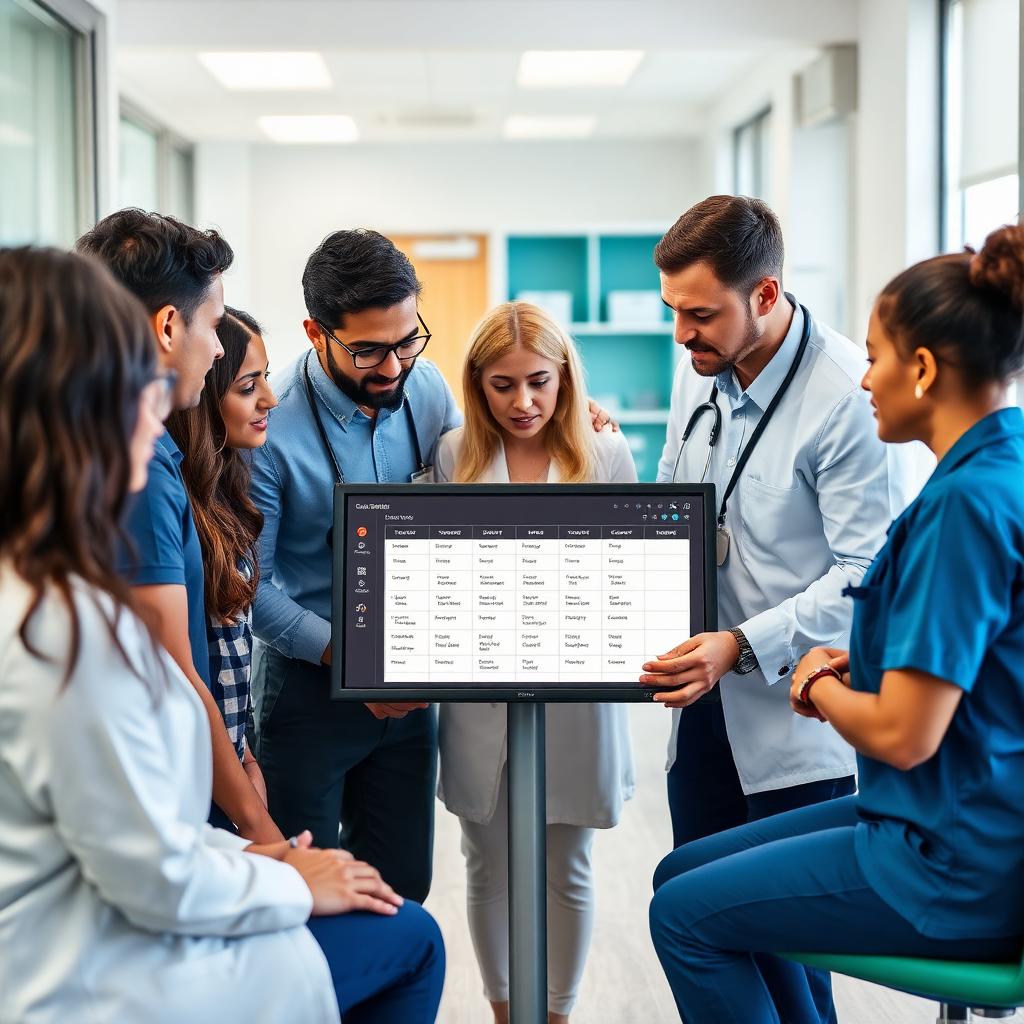 Operations team reviewing a staff shift schedule